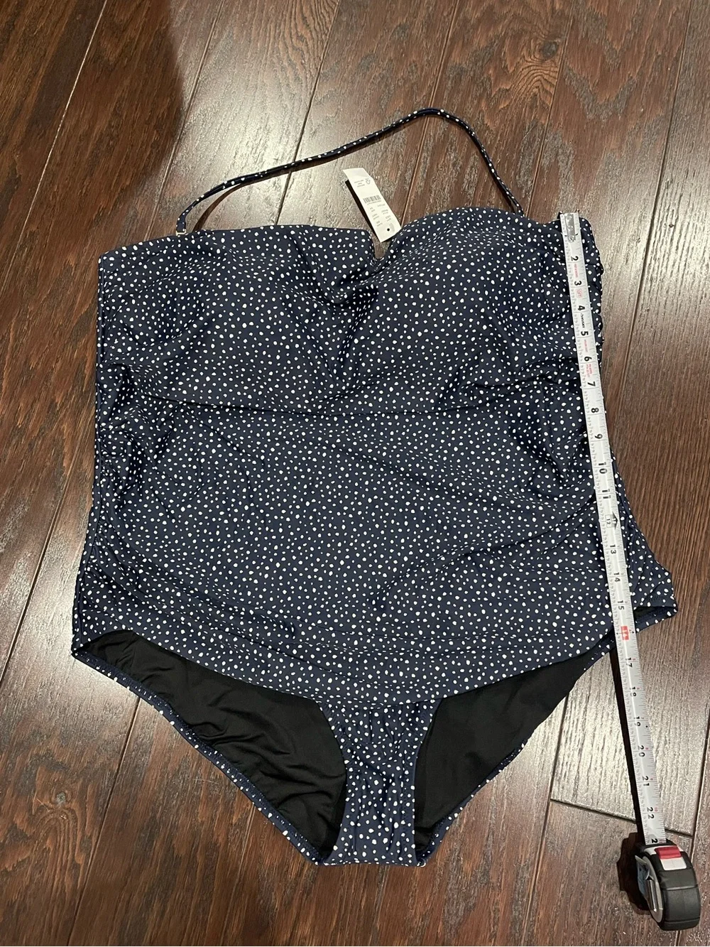 J Crew Women Navy Polka Dot One Piece  Ruched Bandeau Full Coverage NEW
